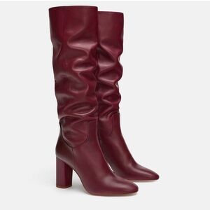 🦋Red Knee-High Heeled Boots with Slouchy Design